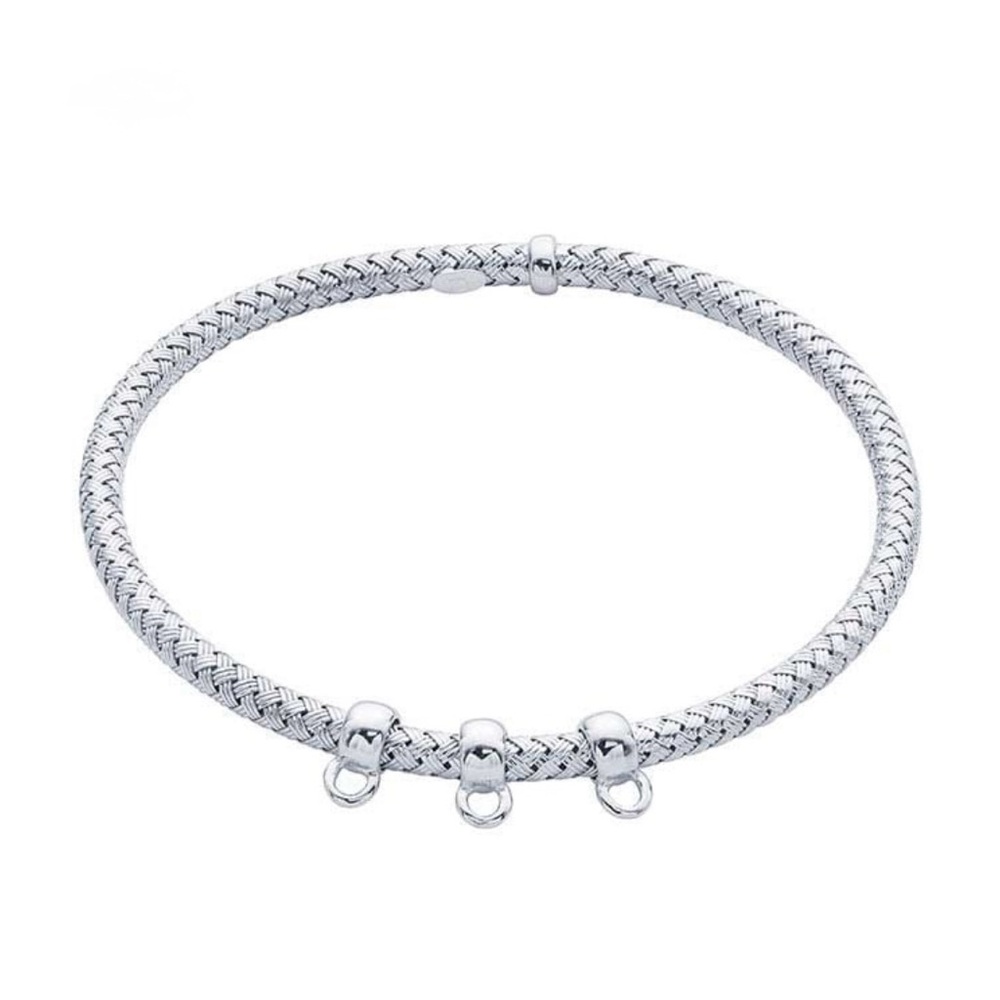 Sterling Silver Mesh Bangle Bracelet with 3 Free-moving Rings for Jewelry Making